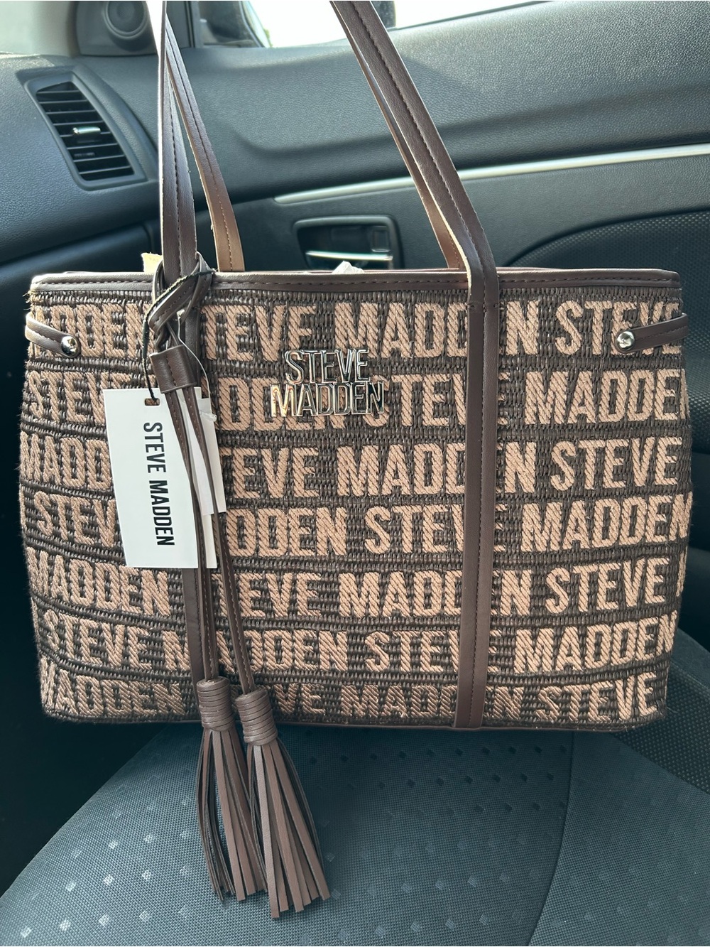Steve Madden Brown Logo Jacquard Tote